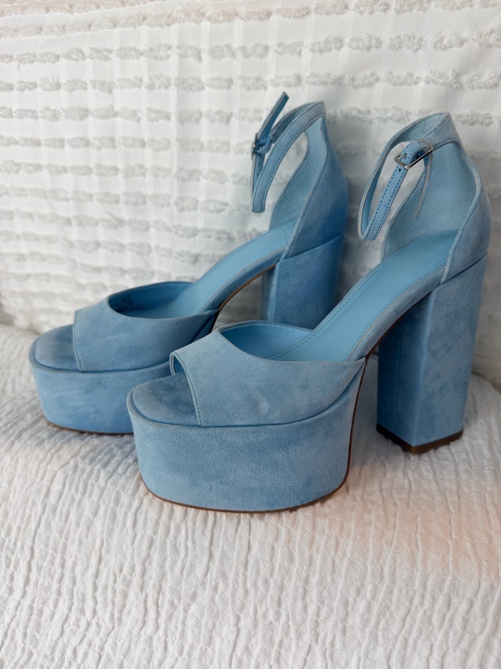 Marc Fisher Sky Blue Suede Platform Ankle-Strap  Block Heel Sandals - Picture 3 of 11